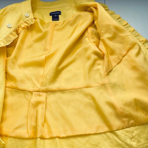 MULTIPLES Yellow Linen Ruffled Edge Open Front Jacket Blazer PS  NWT - Picture 9 of 12